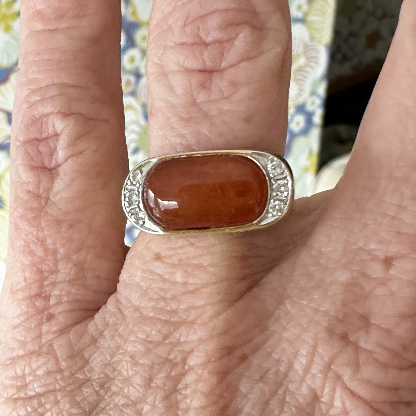 18k Gold Diamond And Orange Jadeite Ring