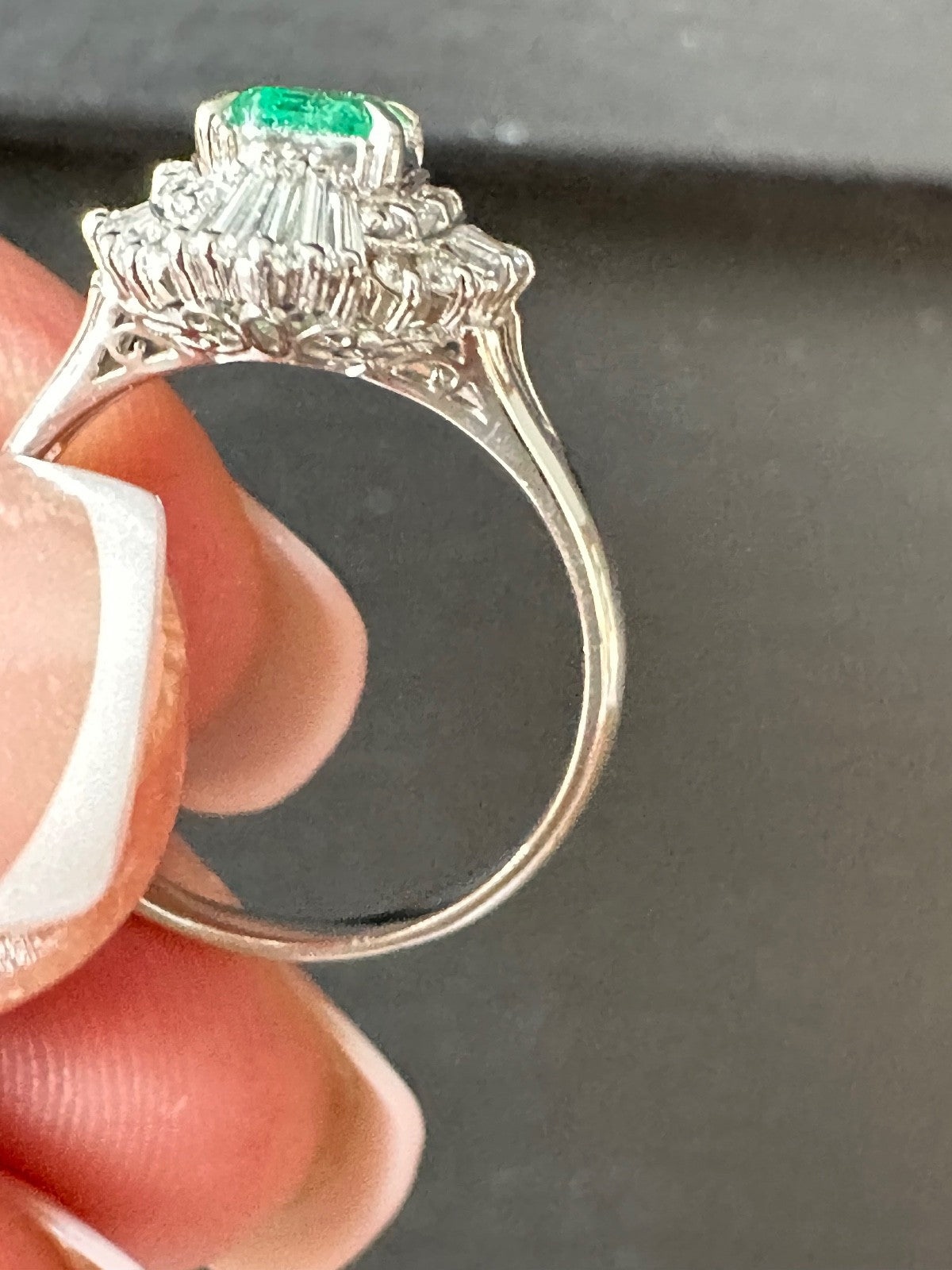 Vintage Platinum Diamond Emerald ring size 7