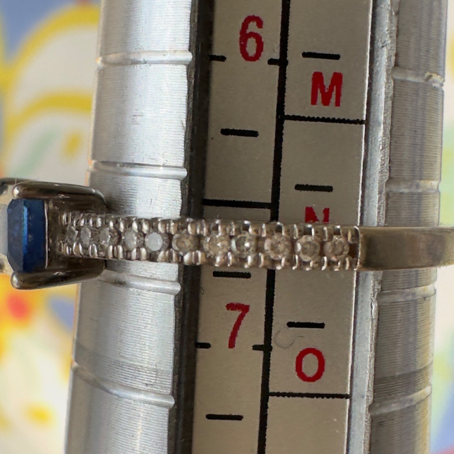 14k white gold natural sapphire & diamond ring size 6.75