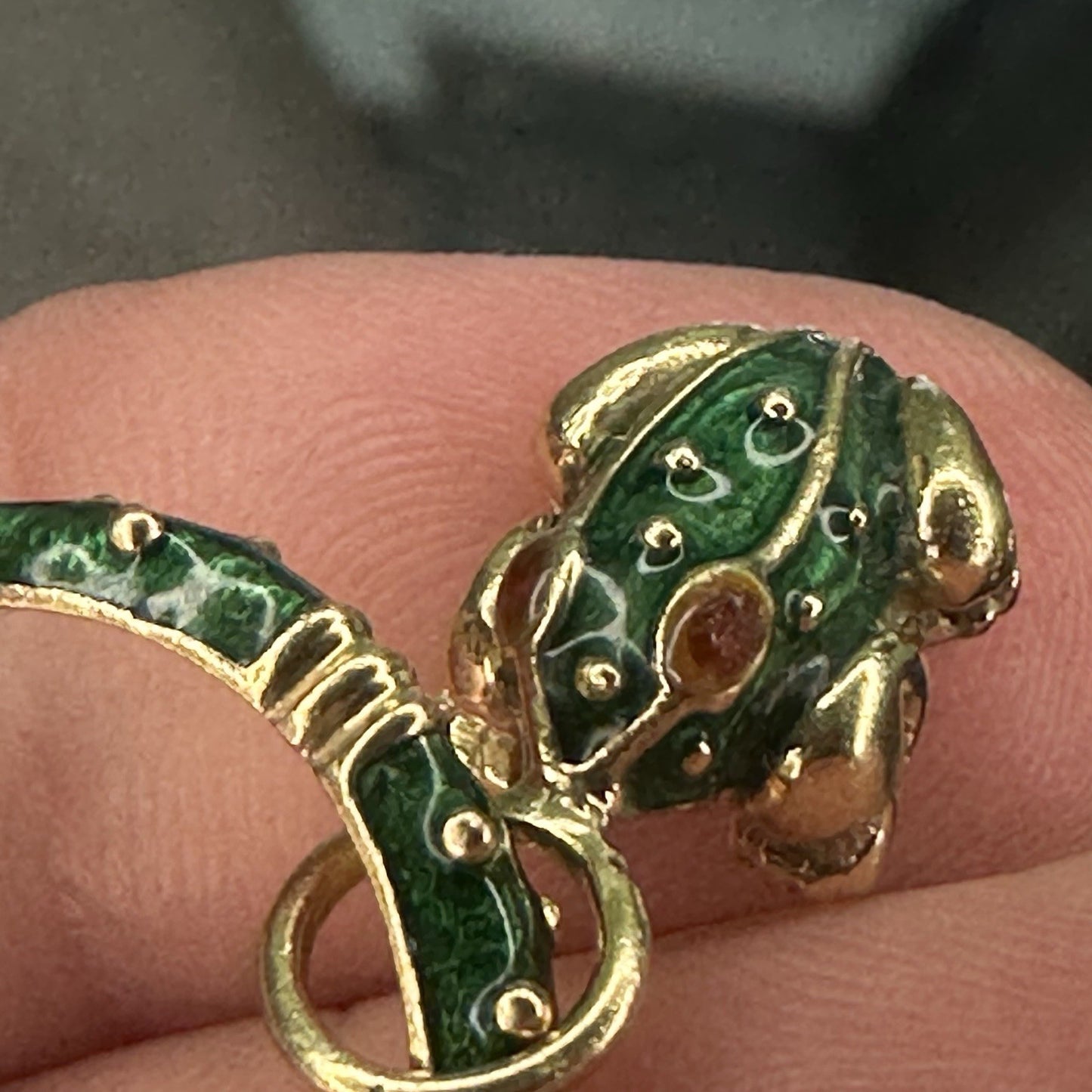Vintage 18k Ruby Colored Eyes And Enamel Hidalgo Frog Pendant Earrings