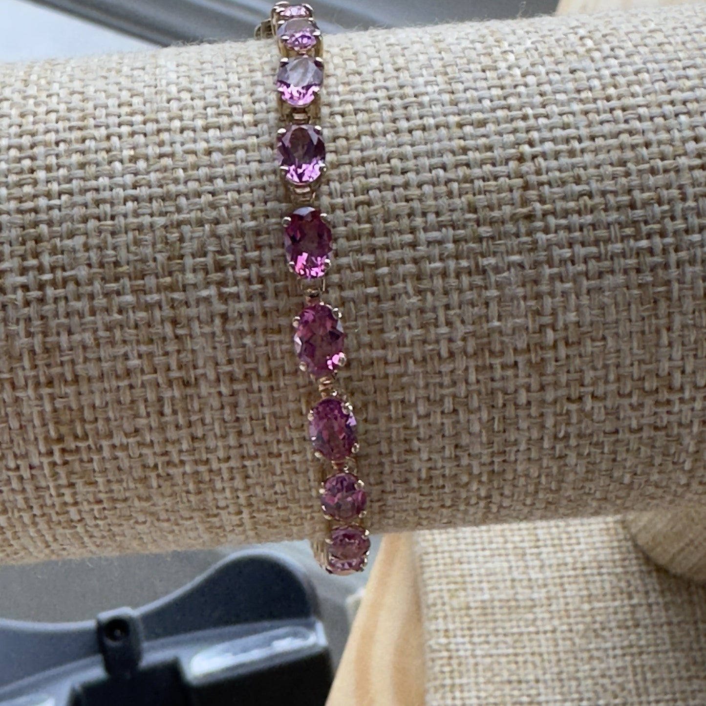 Tennis Bracelet 4.65ct Pink Topaz 10K Gold Oval Cut 5.9 Grams