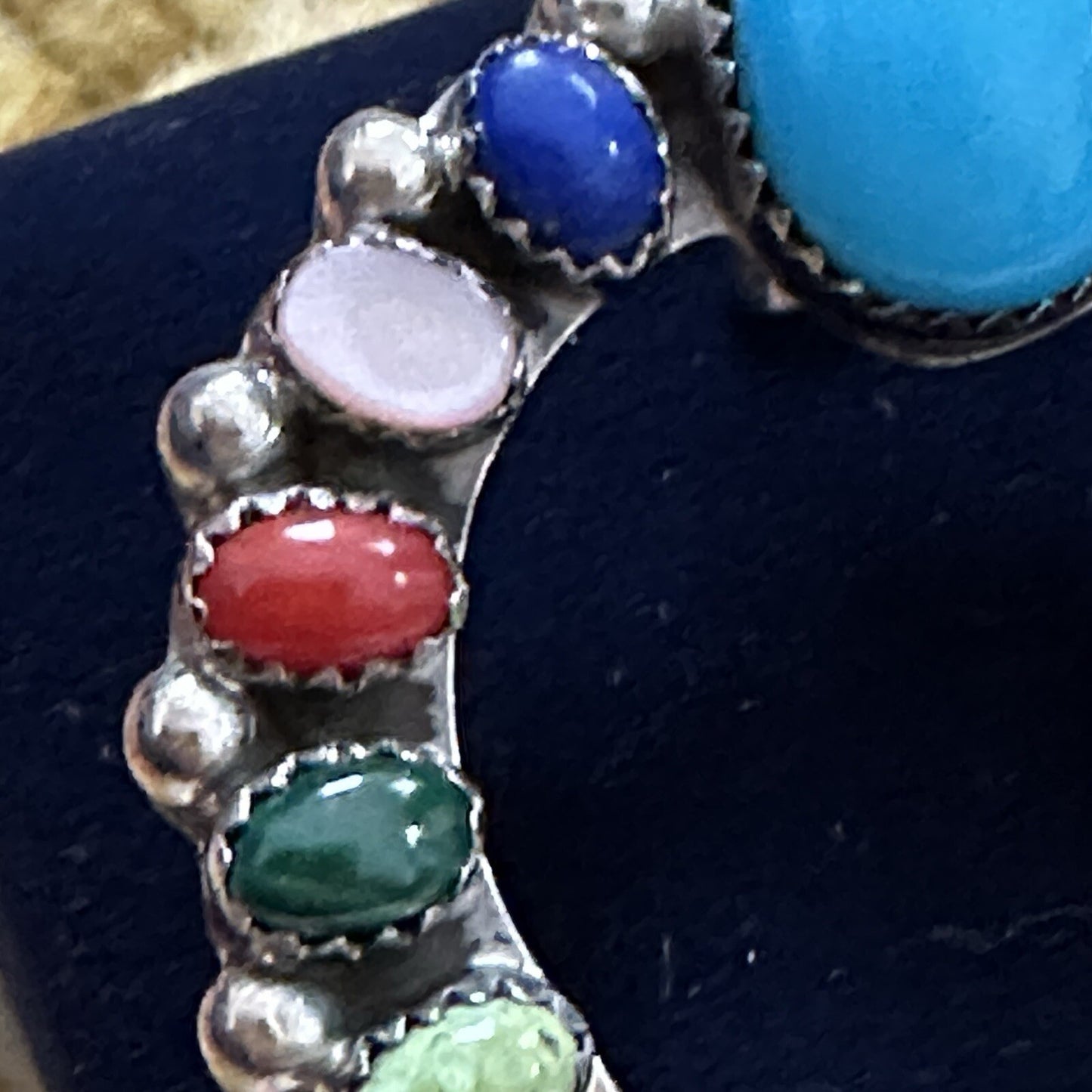 Vintage Running Bear Horse Shoe Multi Gemstone Pendant Sterling Silver