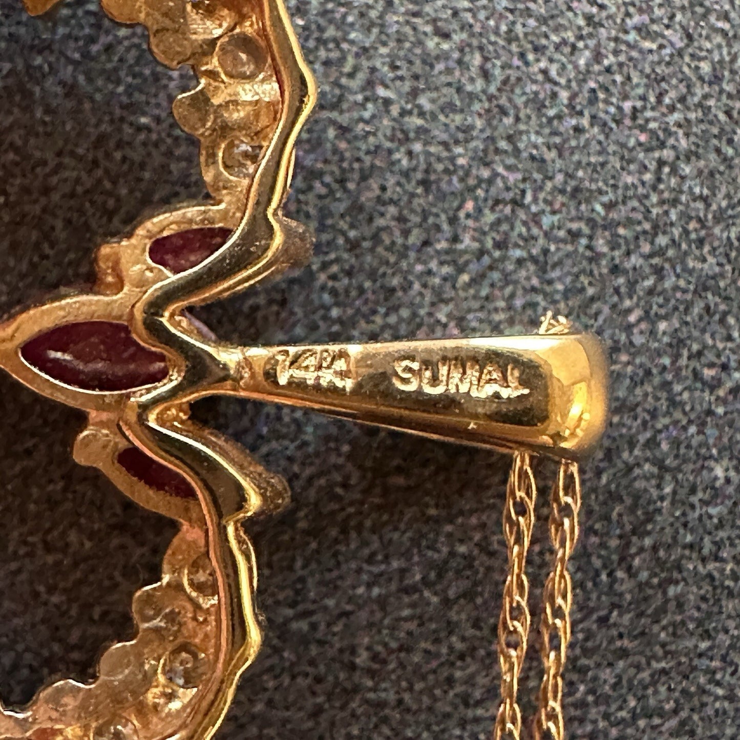 Sumal Designer 14k Diamond Ruby Heart Pendant Necklace