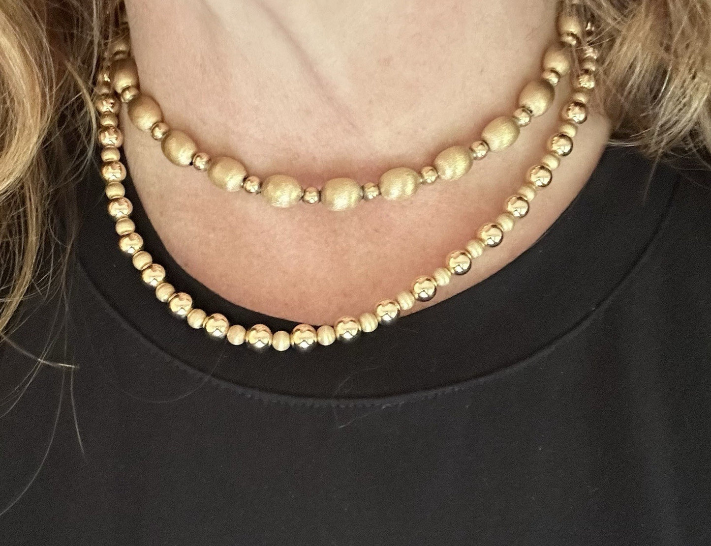 Vintage 14K Gold Clasp Gold Beaded Necklace 18” Long 10g