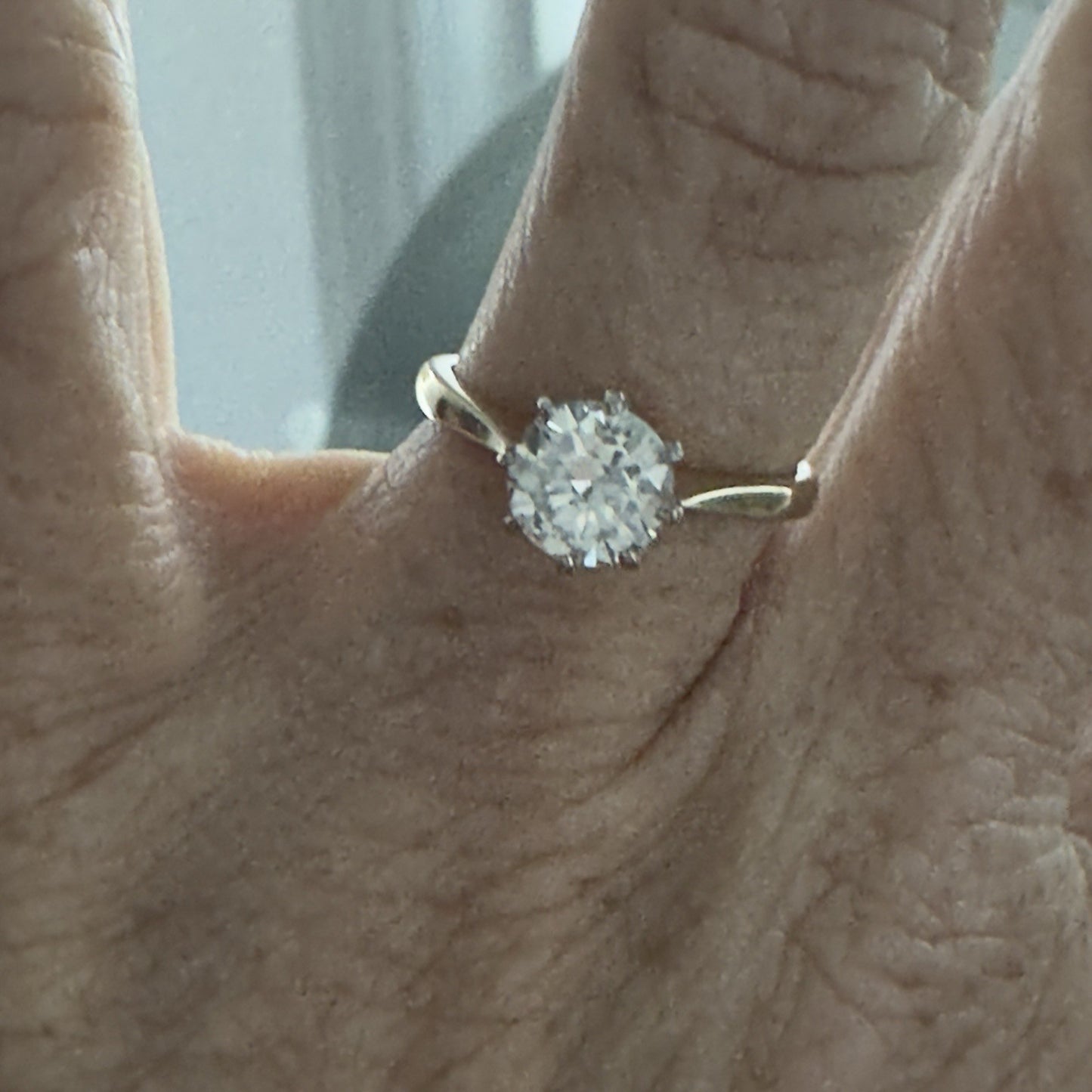 Old Brillant Cut 1.2 Ct Solitaire 18k Gold Ring With WGI report Size 6.5