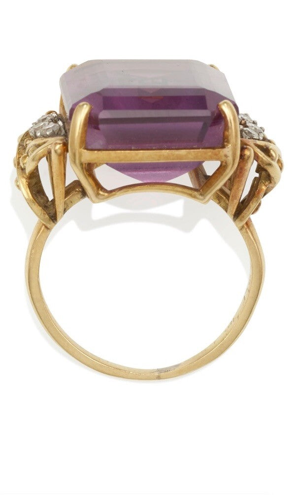 14k Vintage Amethyst And Diamond English Cocktail Ring