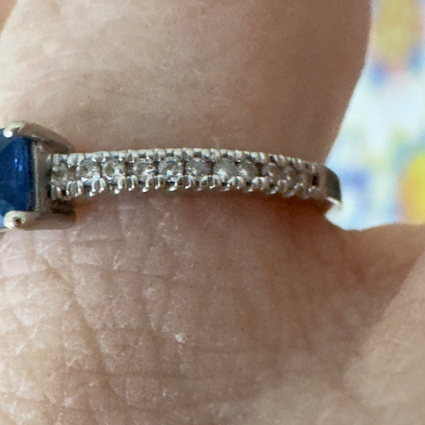 14k white gold natural sapphire & diamond ring size 6.75