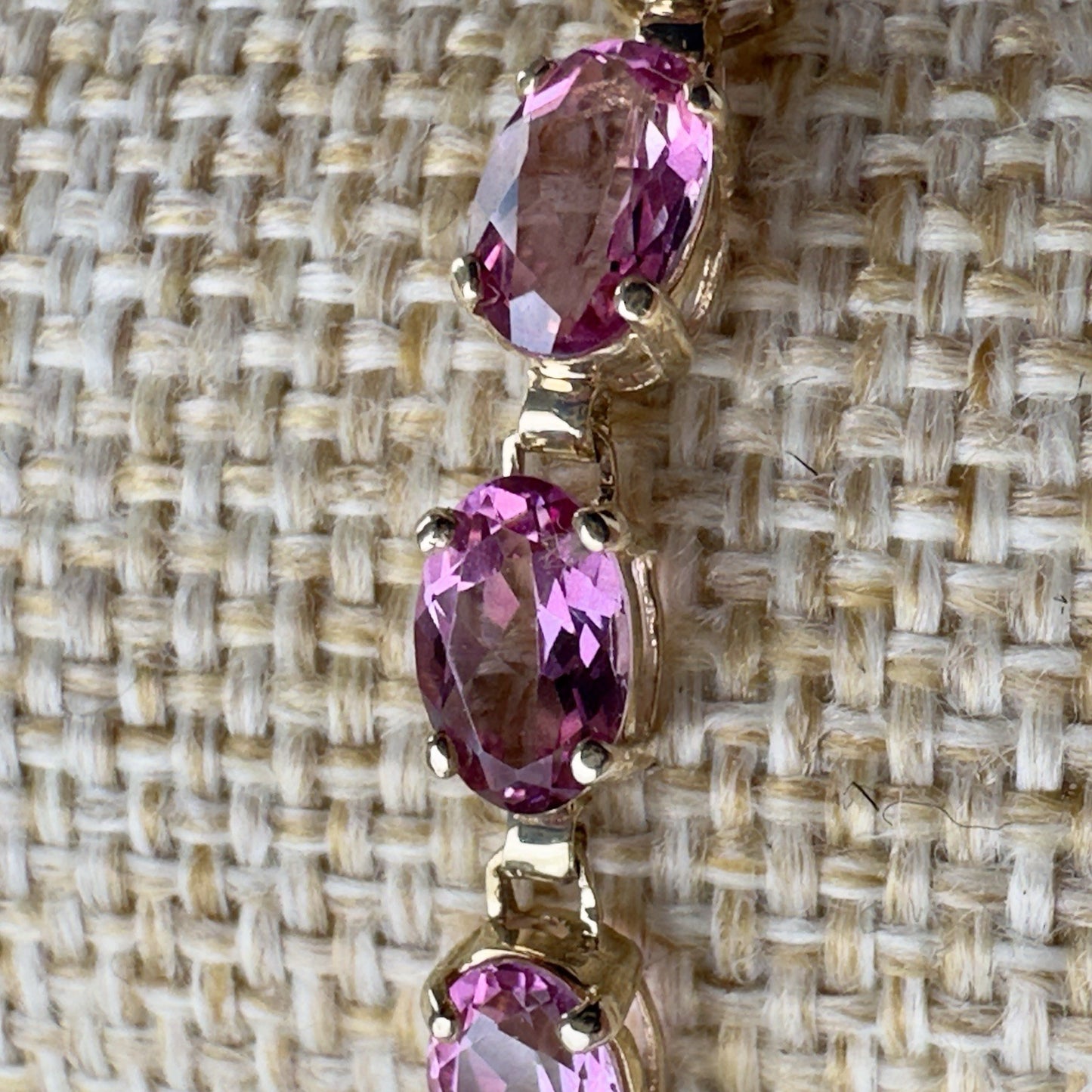 Tennis Bracelet 4.65ct Pink Topaz 10K Gold Oval Cut 5.9 Grams