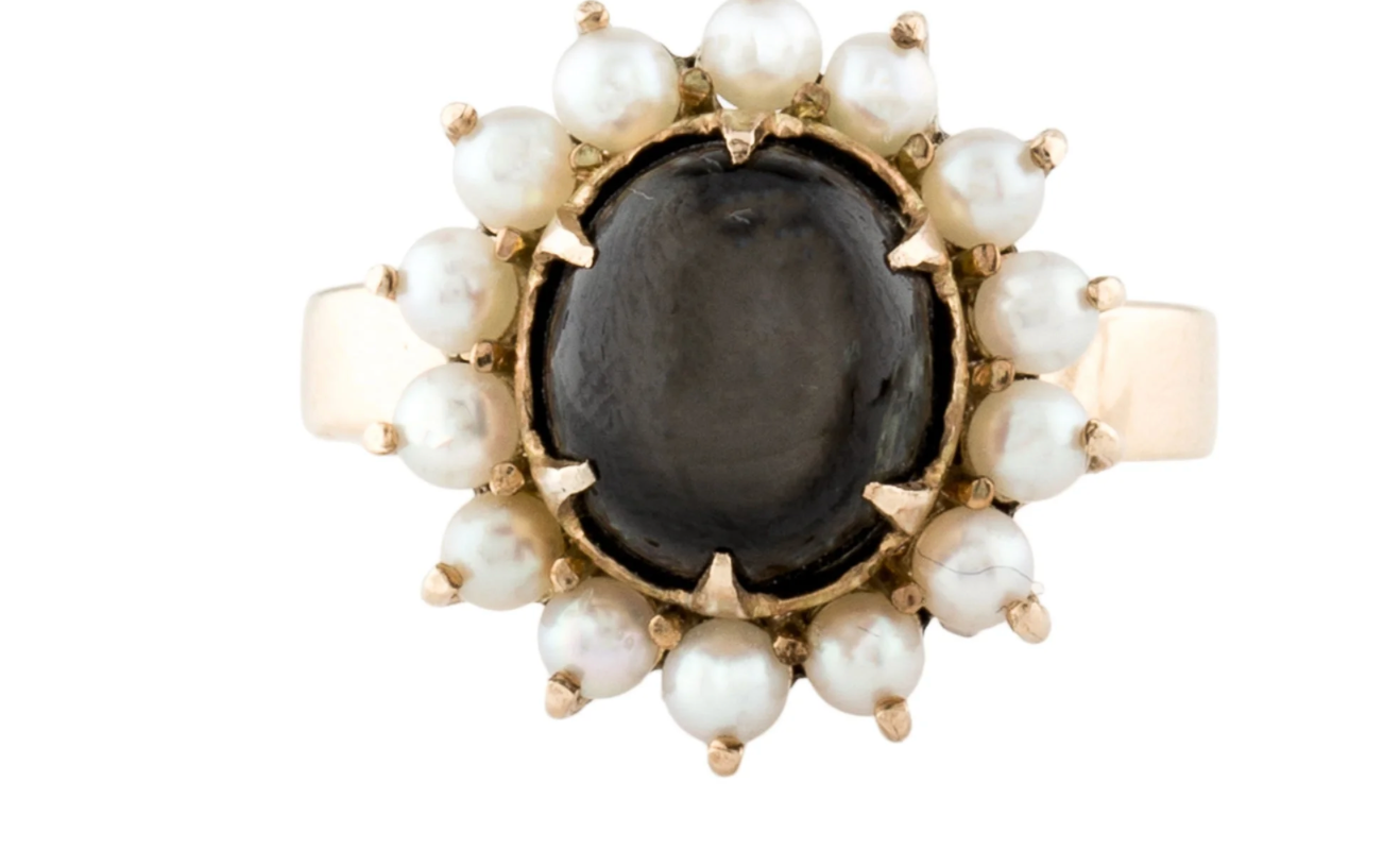 Vintage 18k 5 cttw star sapphire pearl ring
