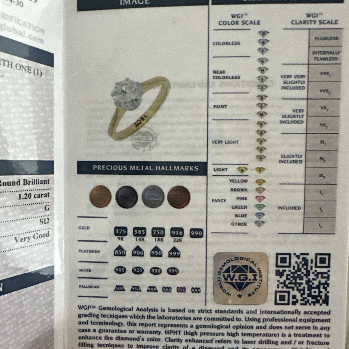 Old Brillant Cut 1.2 Ct Solitaire 18k Gold Ring With WGI report Size 6.5