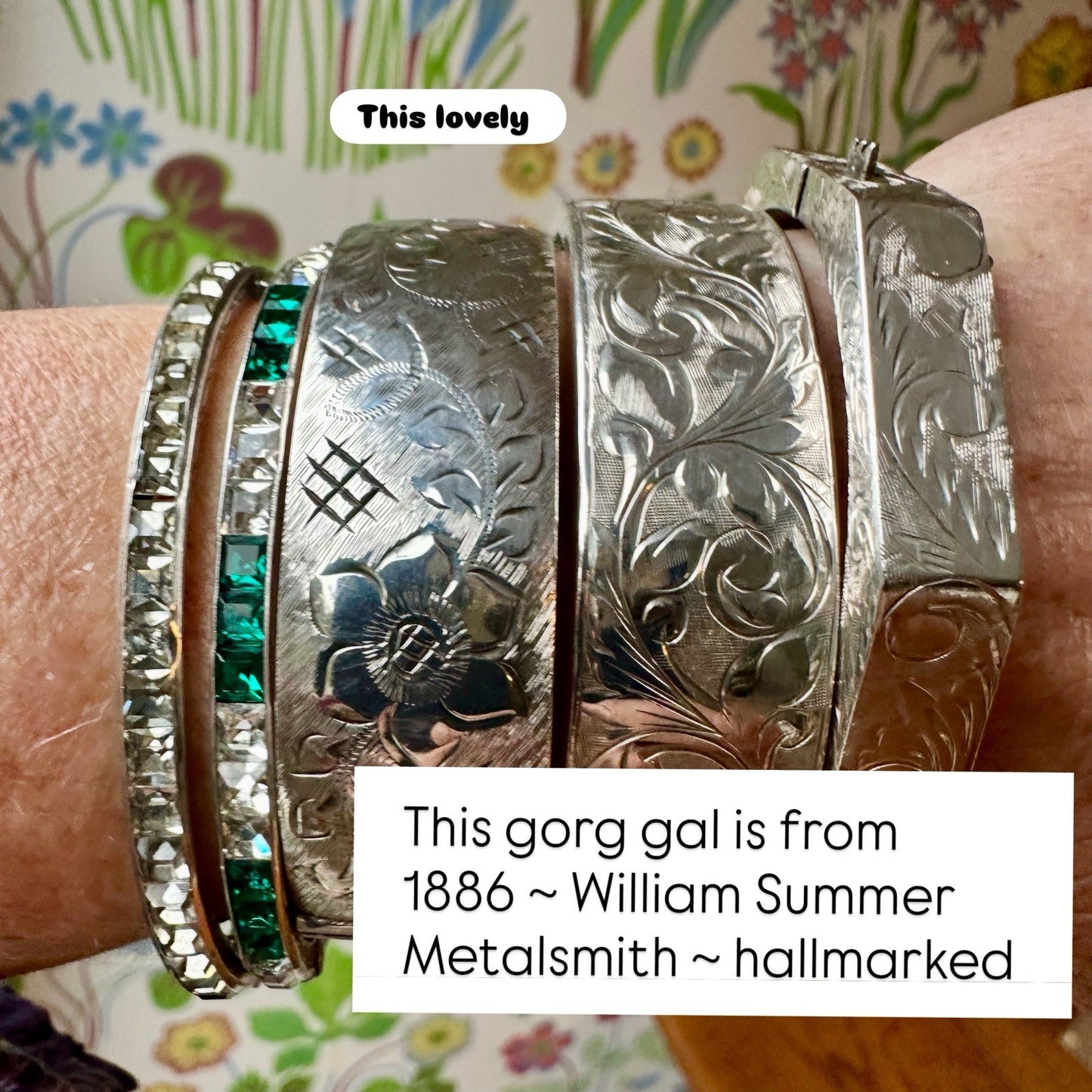 Antique Sterling Silver 1880 Floral Engraved Bracelet William Summer