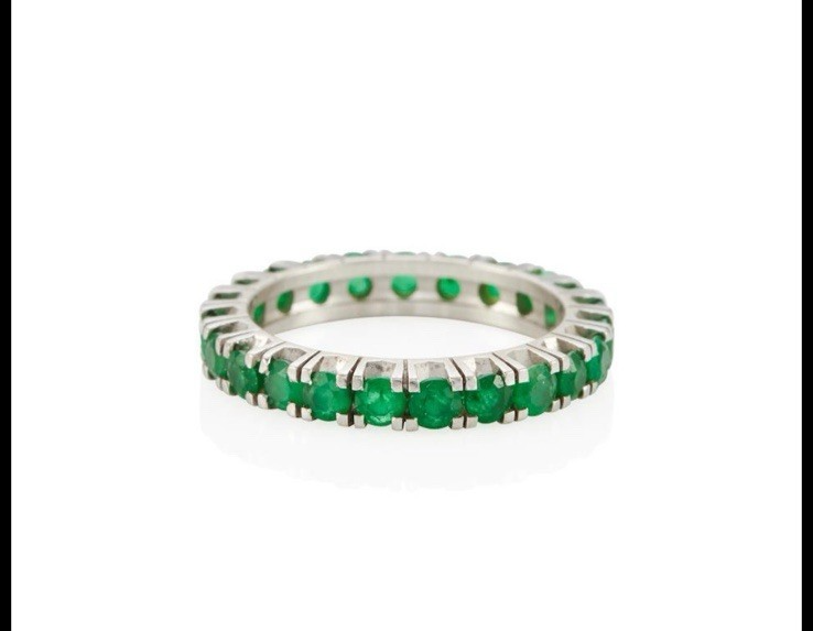 14k Gold Chanel Eternity Ring W/Natural Emerald Size 6