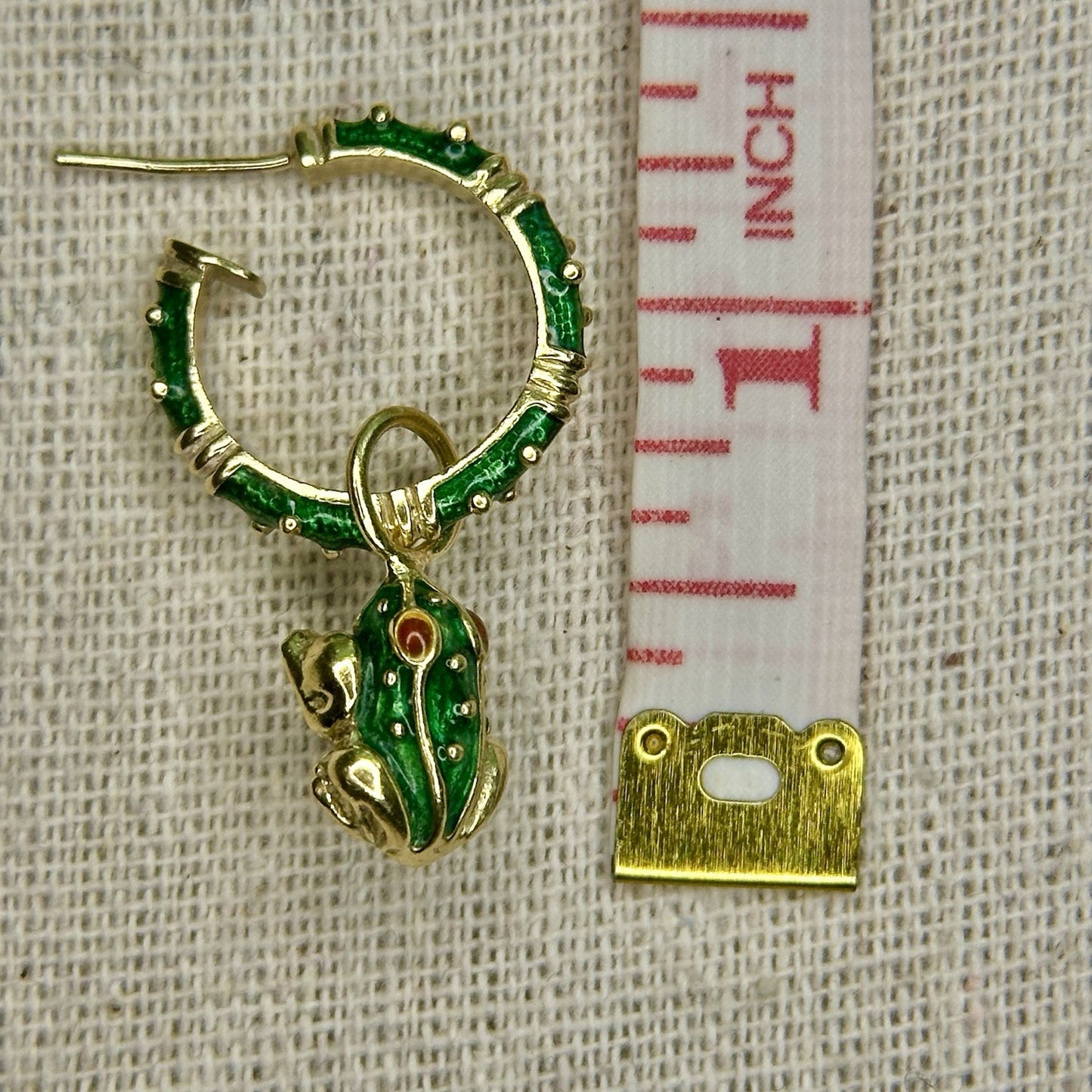 Vintage 18k Ruby Colored Eyes And Enamel Hidalgo Frog Pendant Earrings