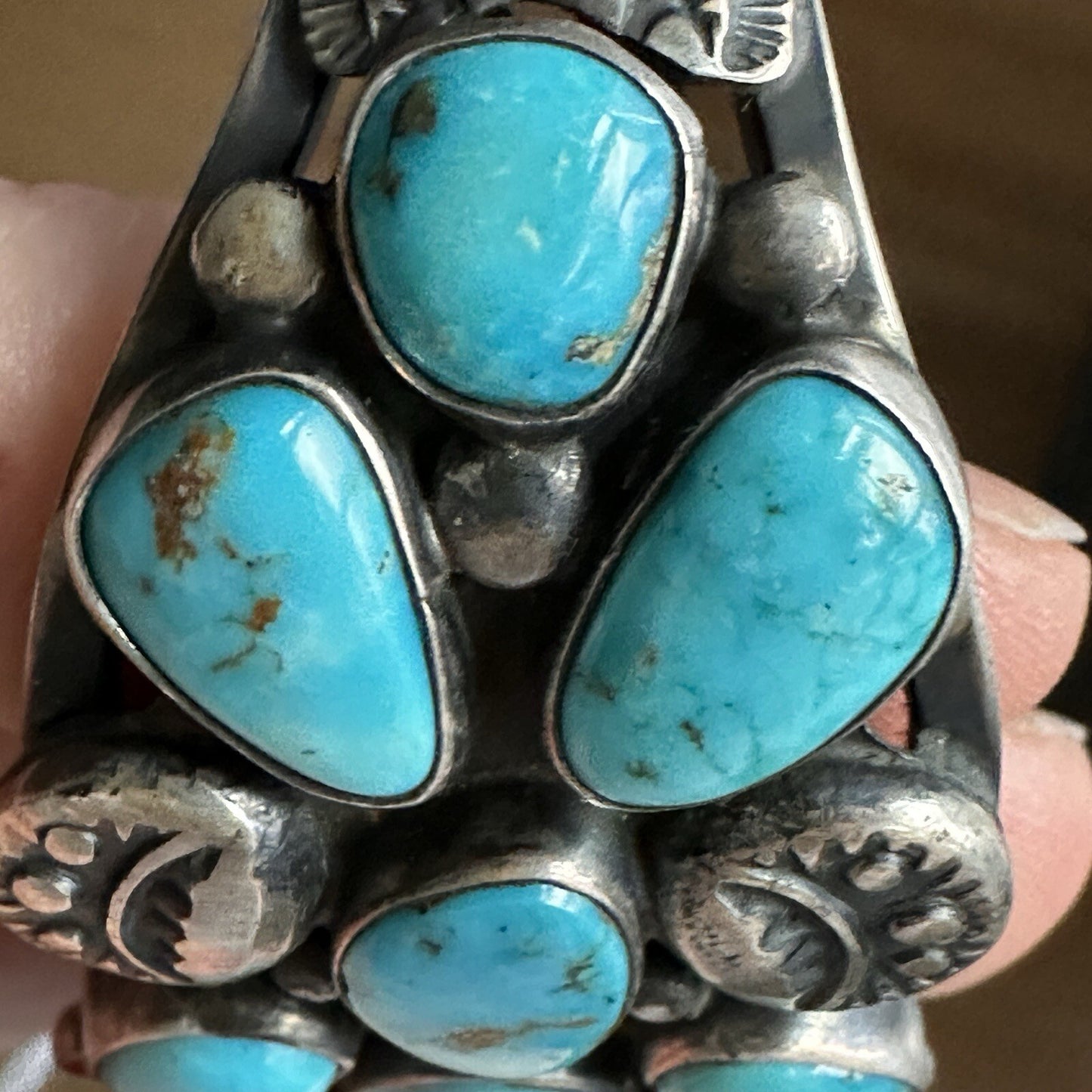 Verdy Jake Vintage Sterling Silver Navajo Morenci turquoise Cluster Cuff -82 G