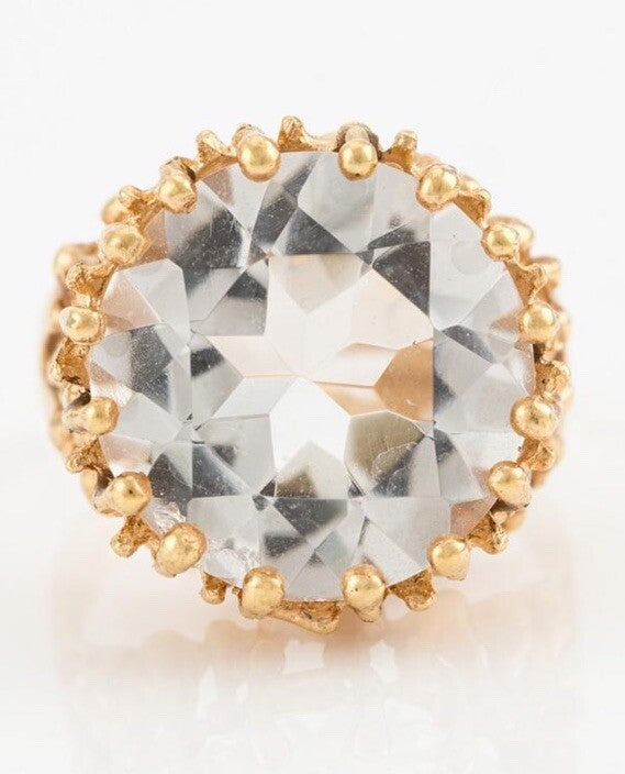 Vintage’s Swedish 18k Gold Faceted Rock Crystal Ring - Large Stone!!!