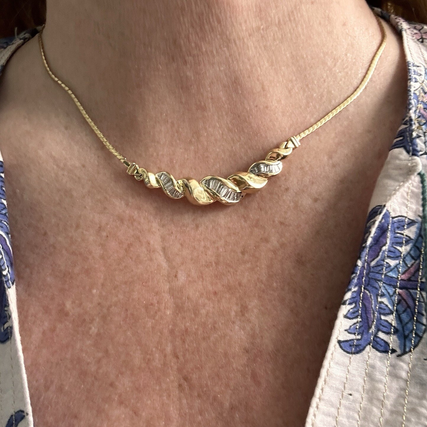 Vintage 1990’s Diamond Necklace in 14k Yellow Gold 13g