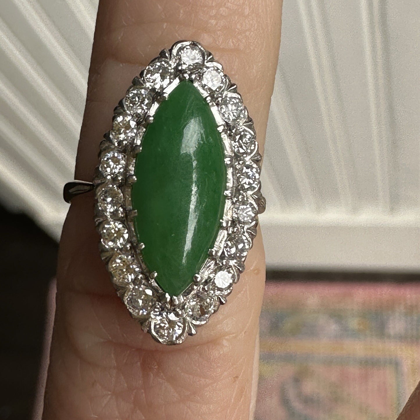 GIA Certified Jade and Diamond Ring Platinum & Gold Jadeite