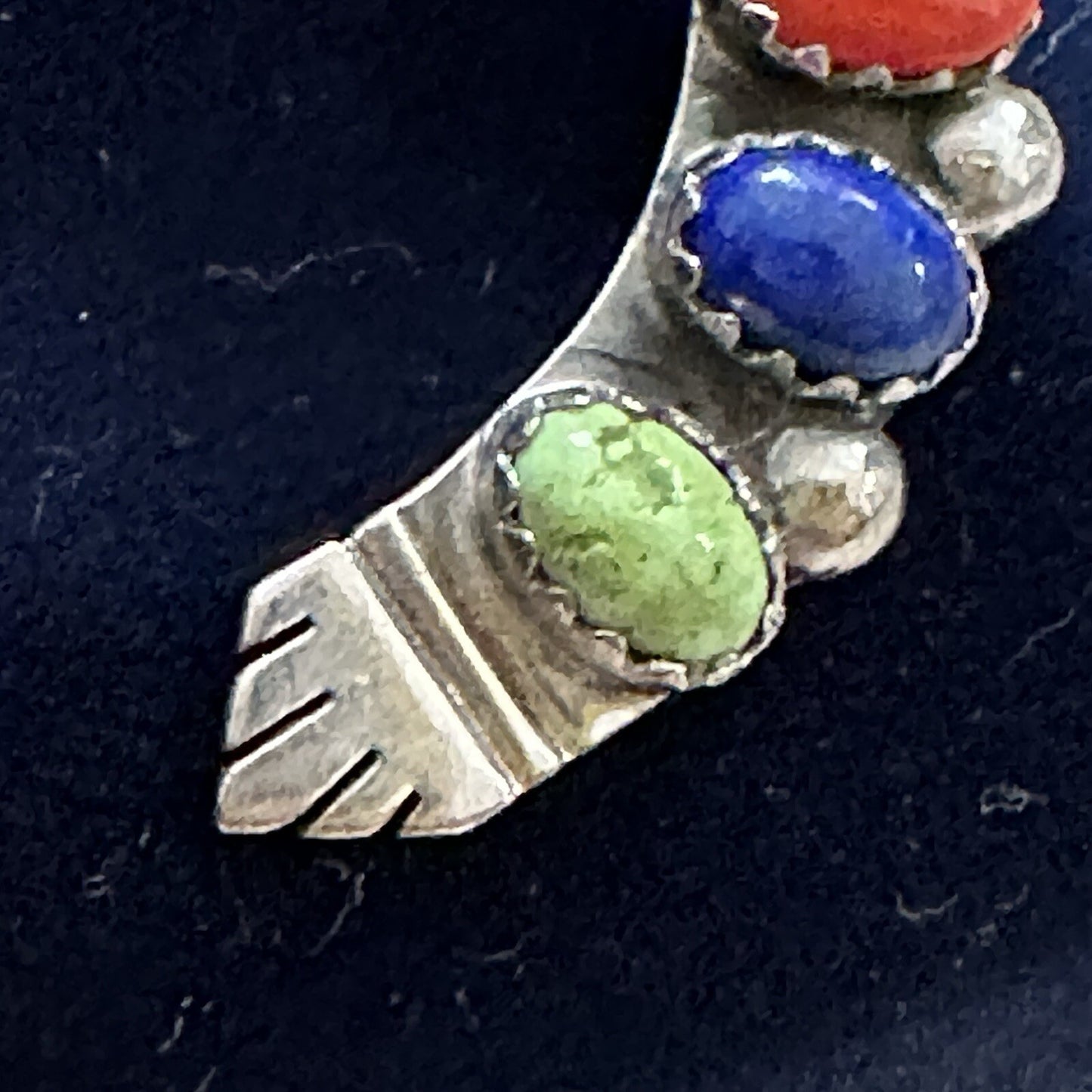 Vintage Running Bear Horse Shoe Multi Gemstone Pendant Sterling Silver