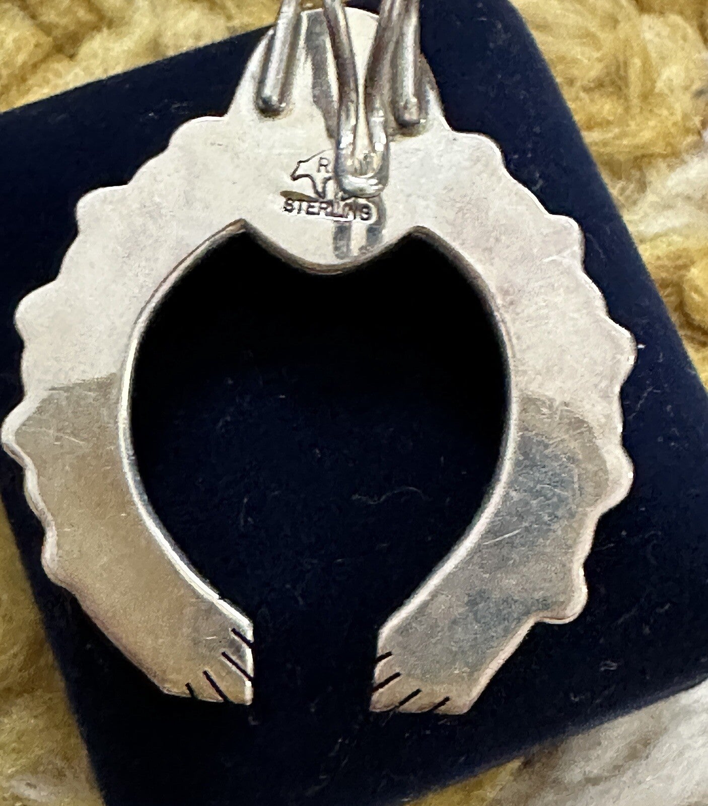 Vintage Running Bear Horse Shoe Multi Gemstone Pendant Sterling Silver