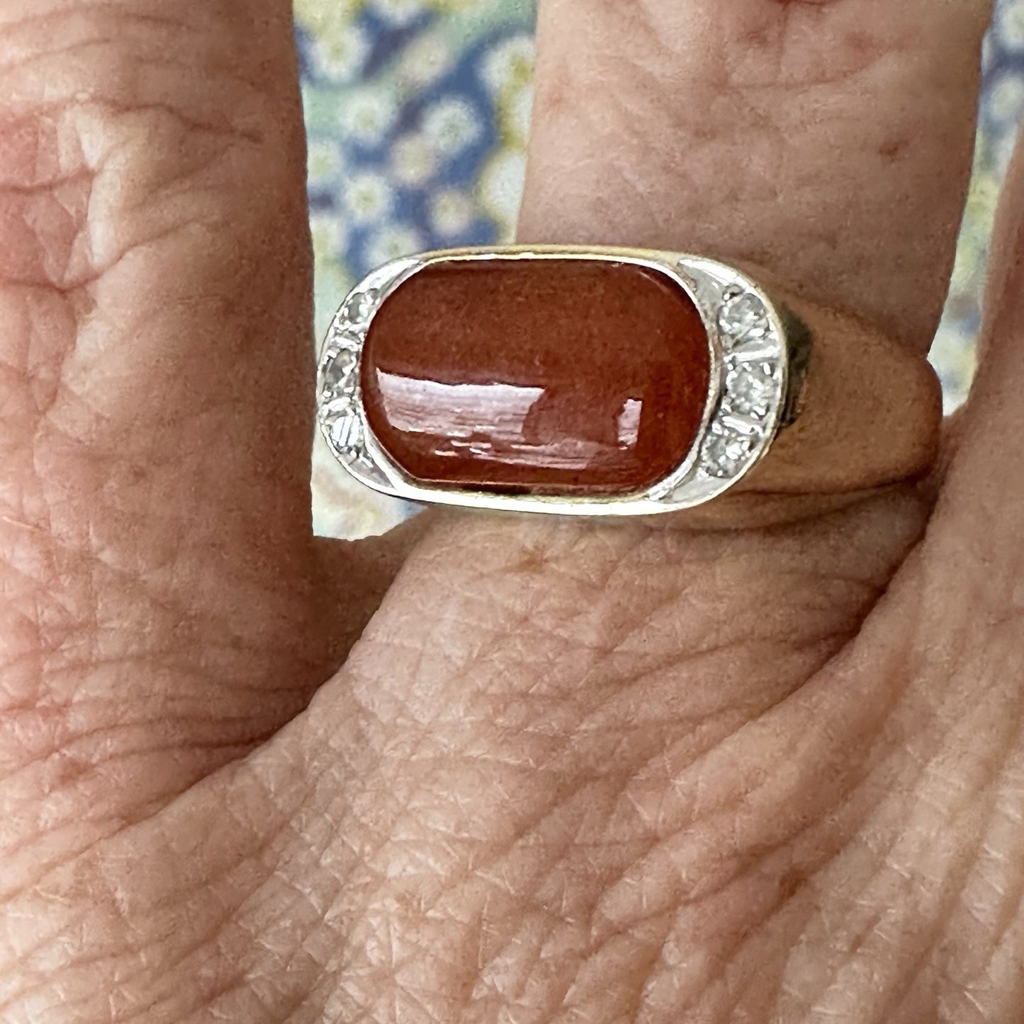 18k Gold Diamond And Orange Jadeite Ring