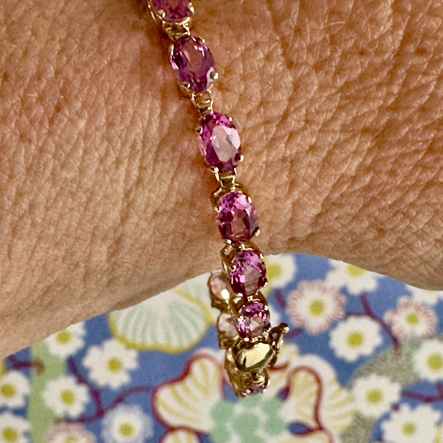 Tennis Bracelet 4.65ct Pink Topaz 10K Gold Oval Cut 5.9 Grams