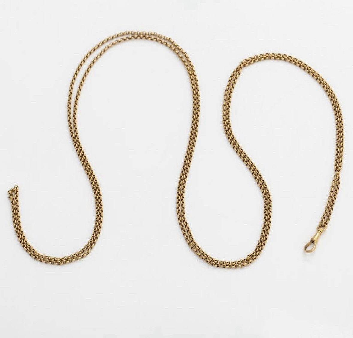 Antique 18K Gold Hugo Grün & Co Oy. Pocket Watch Chain 59 Inches 29g