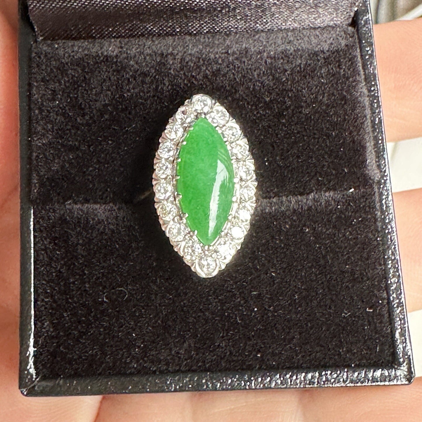 GIA Certified Jade and Diamond Ring Platinum & Gold Jadeite