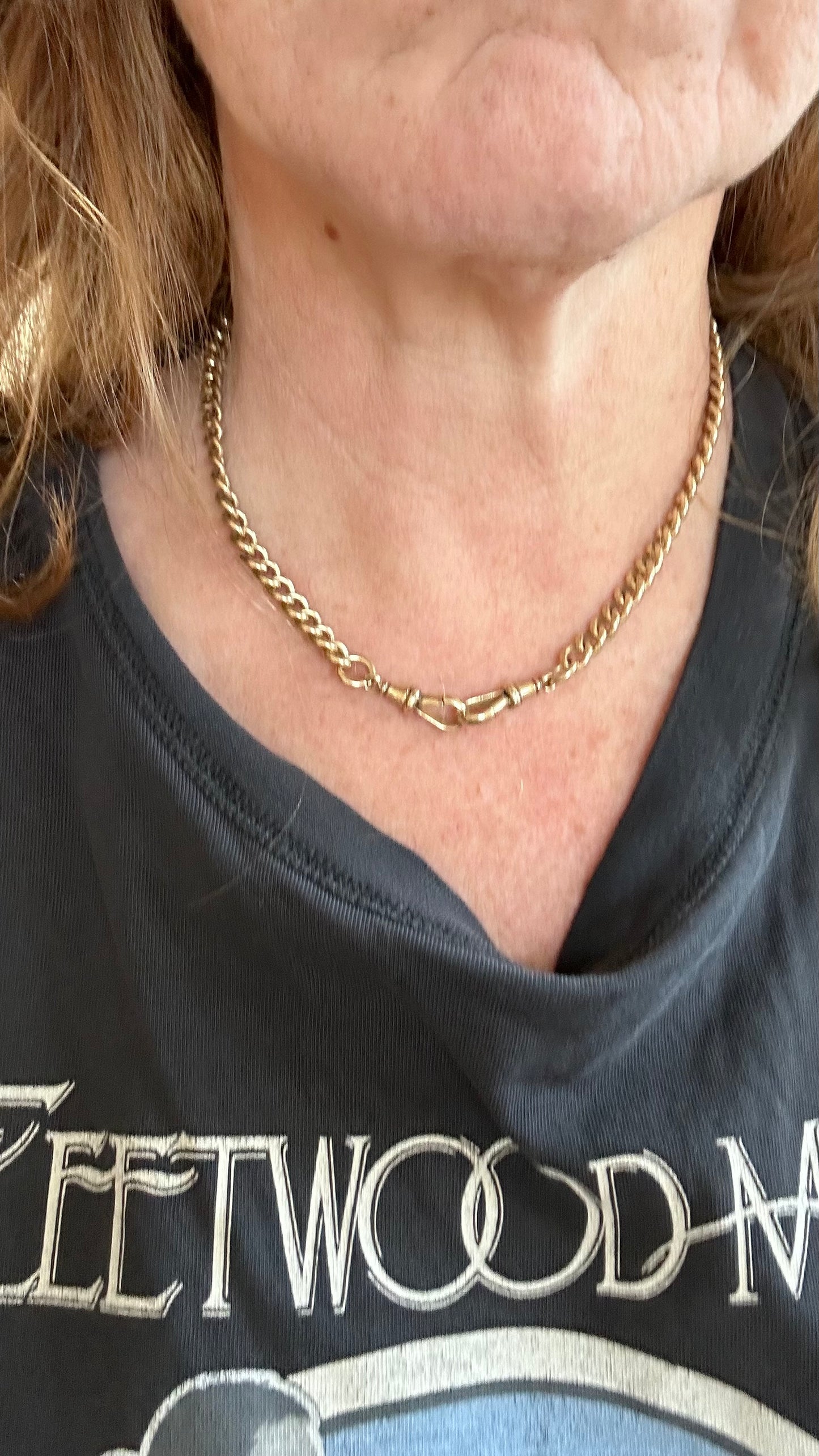 Antique curb albert watch chain 16.5”9k HGP over sterling