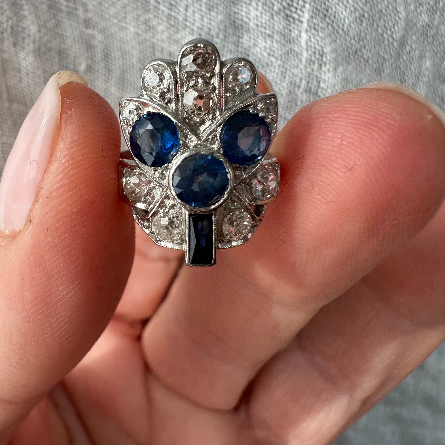 3 Art Deco Platinum, Sapphire & Diamond Ring 1920s W/ GIA Report