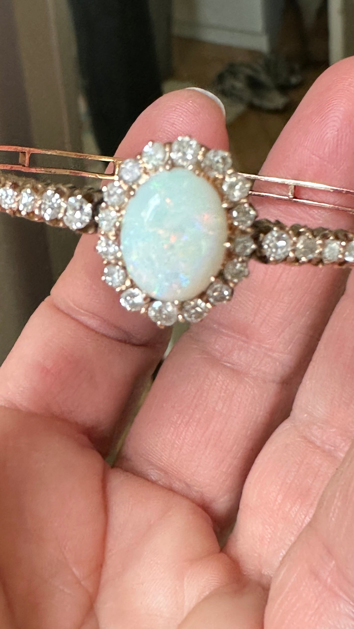 Antique Opal And Old European & Old mine Cut Diamond Bracelet 2 Cttw