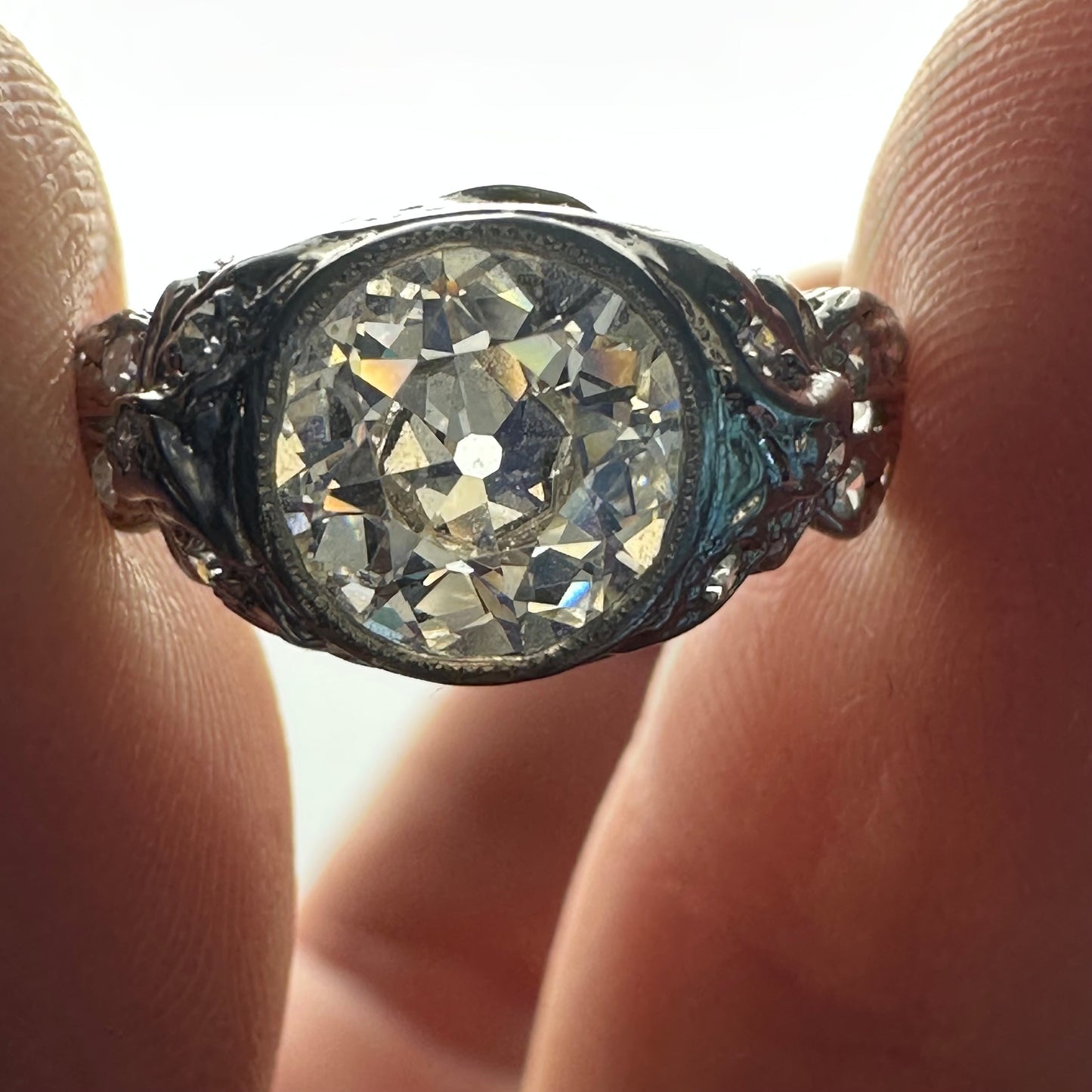 Old European Brilliant (round) diamond measuring 7.25 - 7.45 x 4.19mm in size, 1.53 carats with a color grade of "J" and clarity grade of "VS2