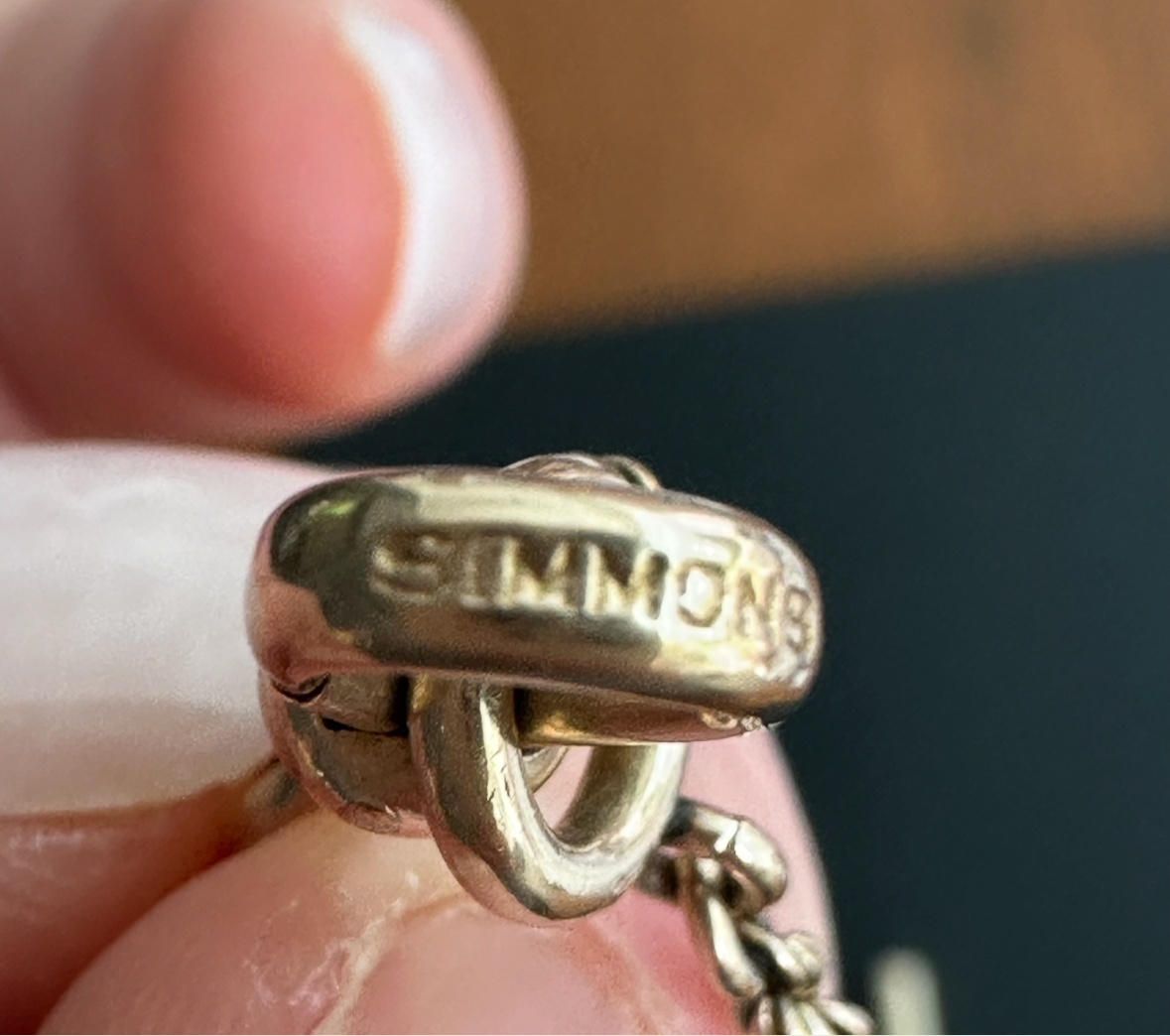 Victorian 10k watch chain with dog clip & Albert bar marked Simmons