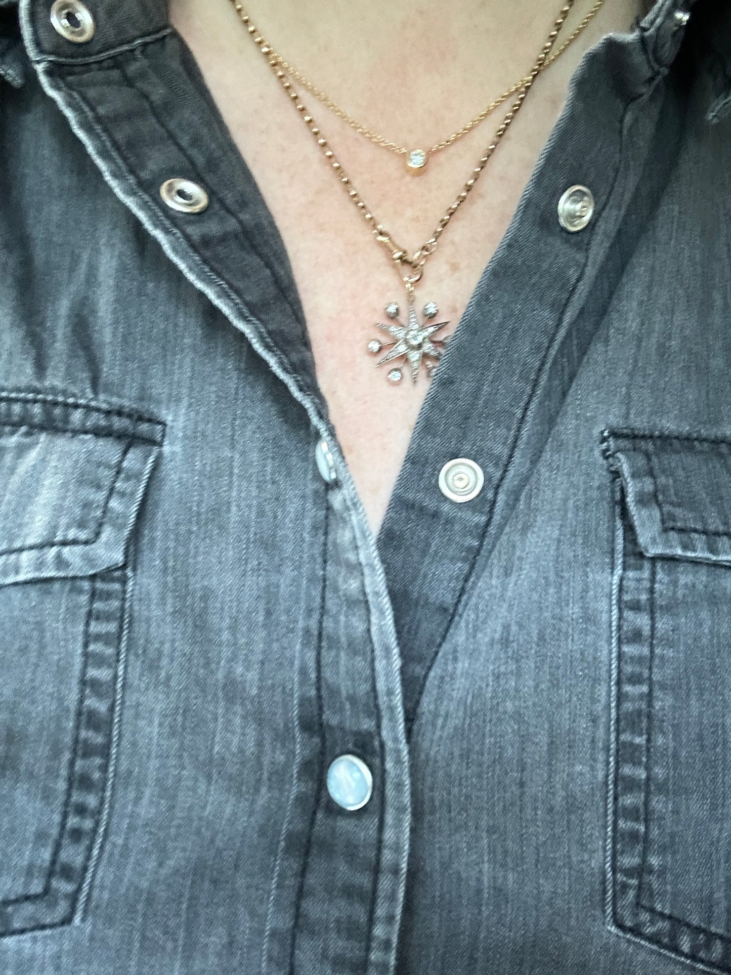 Victorian OMC Diamond Silver & Gold, Starburst Pendant