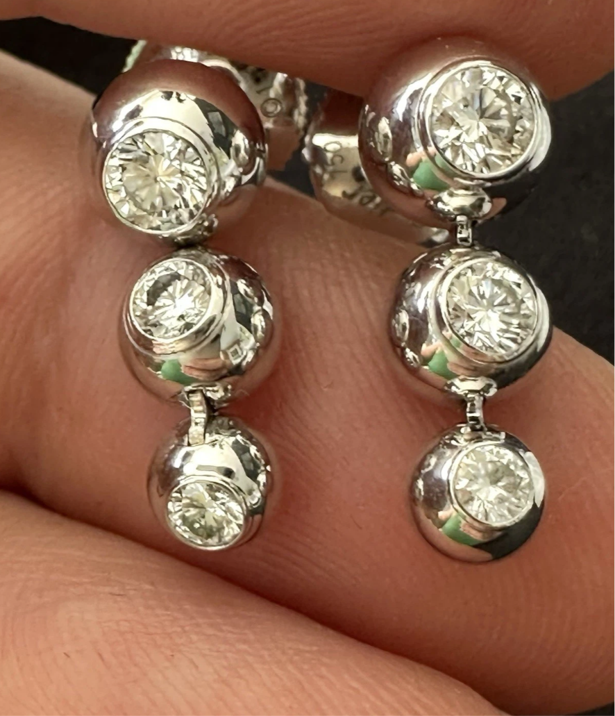 Vintage Cartier Pair of 18K White Gold And Diamond Earrings Made In France