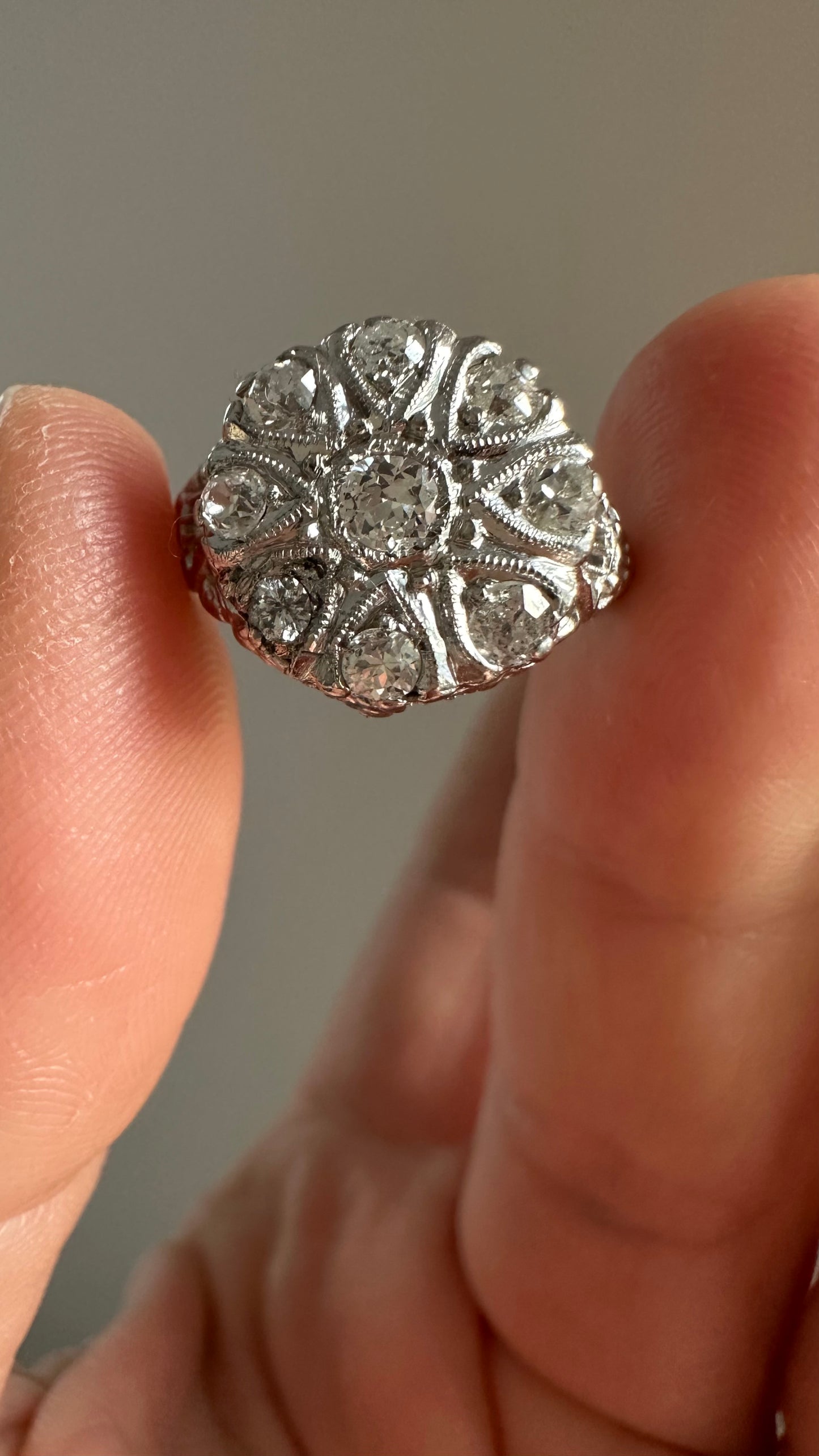 ✨ Antique Diamond Cluster Ring | Platinum-Topped Gold | c. 1910–1925