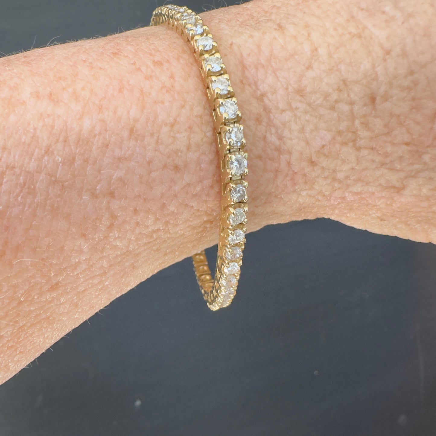 Vintage 14K Gold Natural Diamond Tennis Bracelet | 4.12 Carat Total Weight | 7 Inches