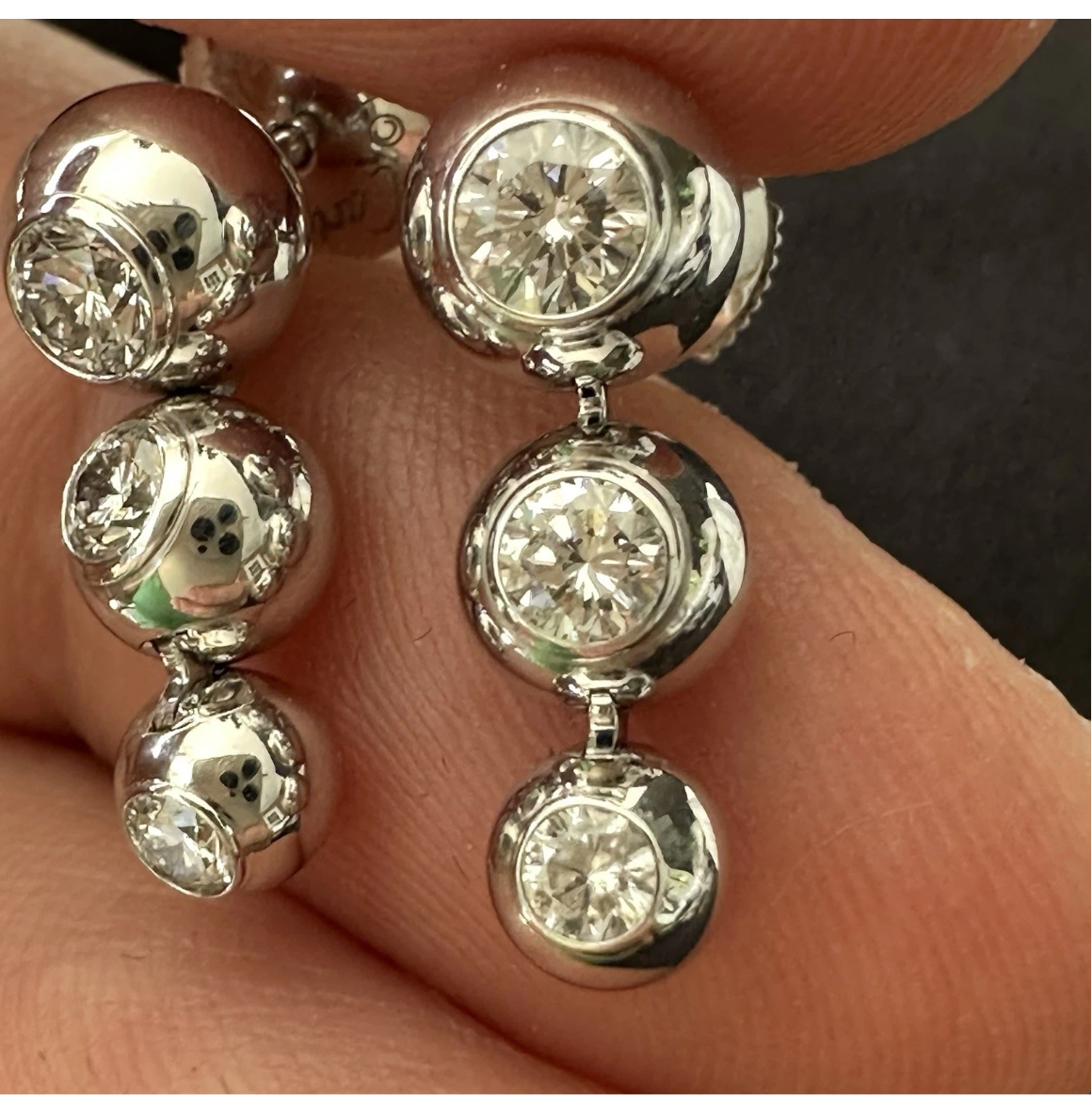 Vintage Cartier Pair of 18K White Gold And Diamond Earrings Made In France