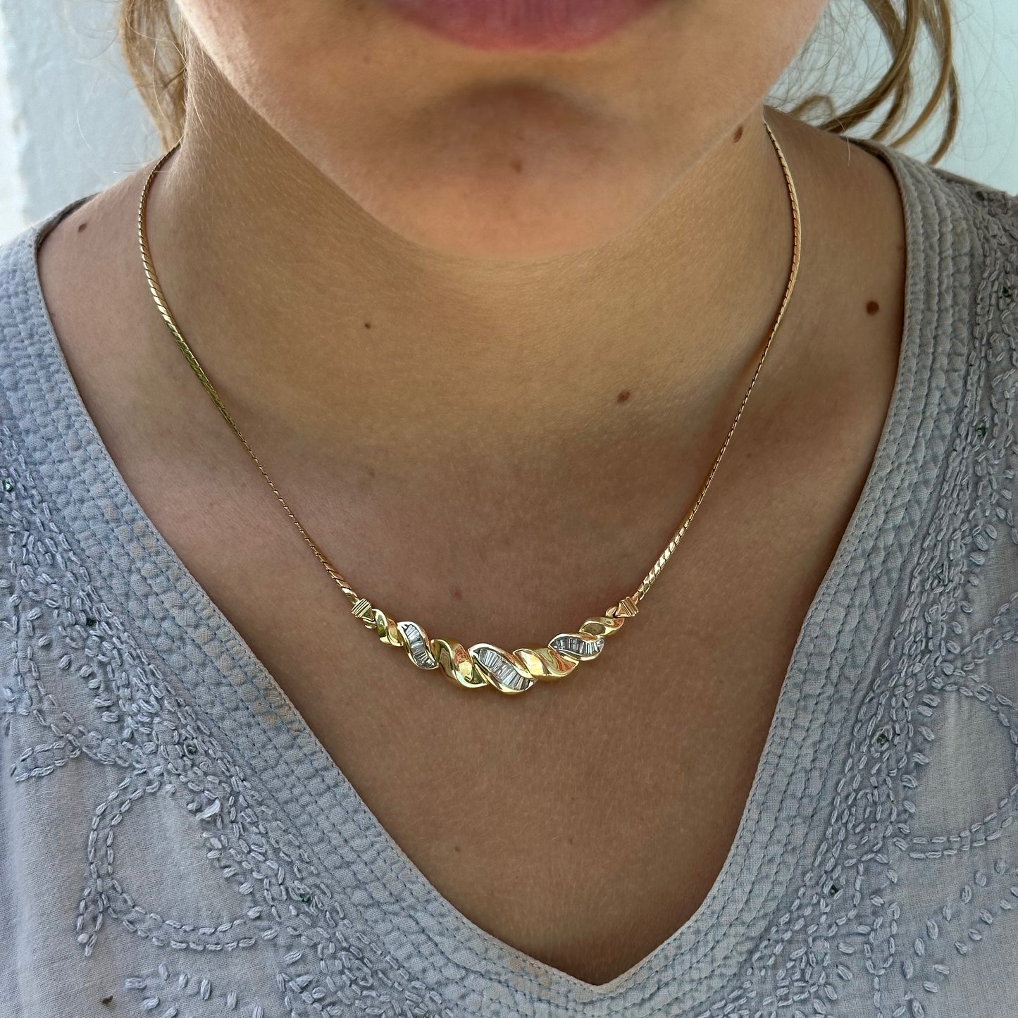 Vintage 1990’s Diamond Necklace in 14k Yellow Gold 13g