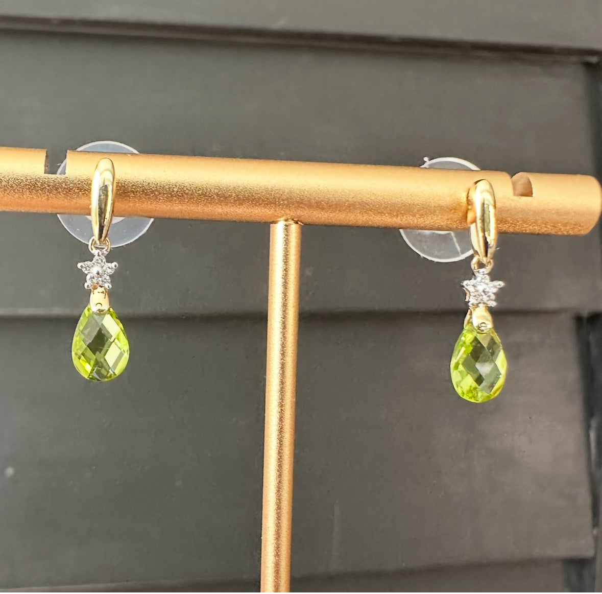 14k peridot and Diamond dangle earrings