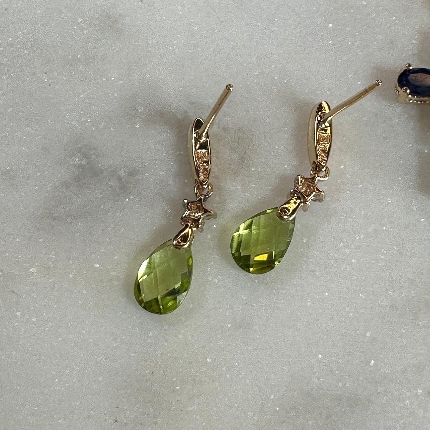 14k peridot and Diamond dangle earrings