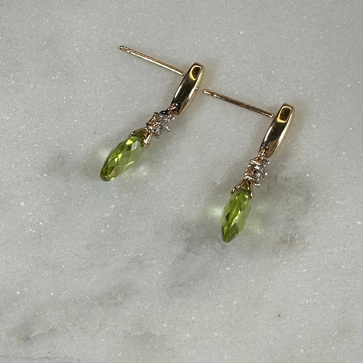 14k peridot and Diamond dangle earrings