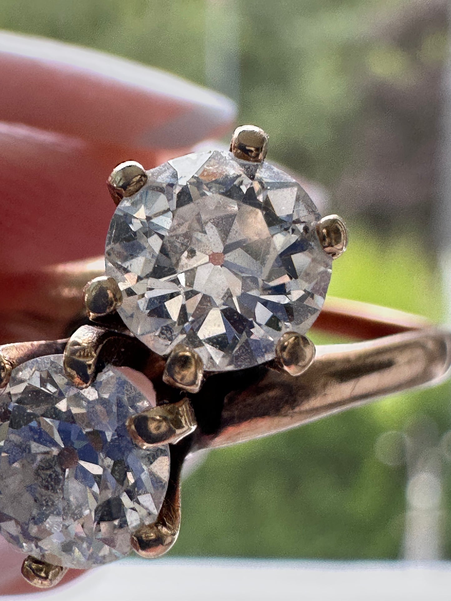 Edwardian 14k Toi Et Moi Old European Cut Diamonds ( 1.3-1.5 cttw) Ring