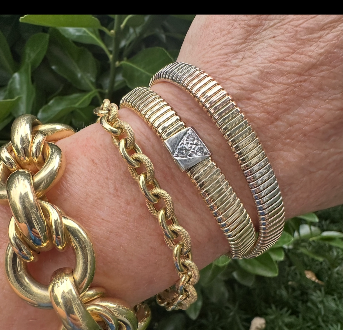 Vintage 14K Tubogas bracelet with Diamond Accents – 7”