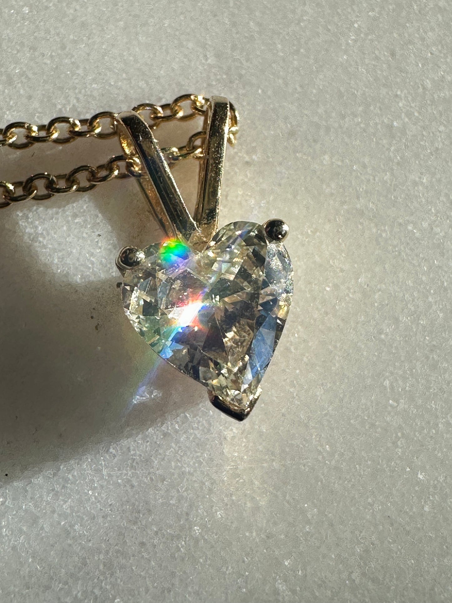 14k Gold and Heart Cut diamond solitaire necklace