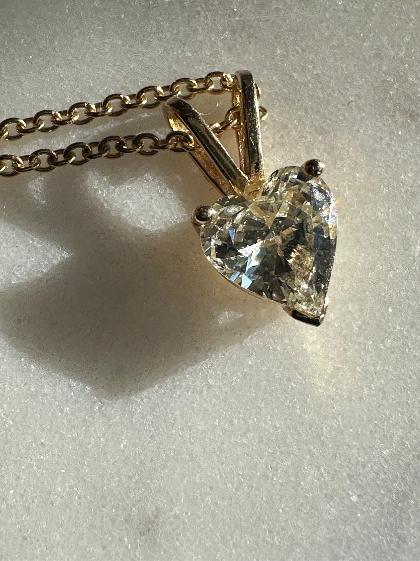 14k Gold and Heart Cut diamond solitaire necklace