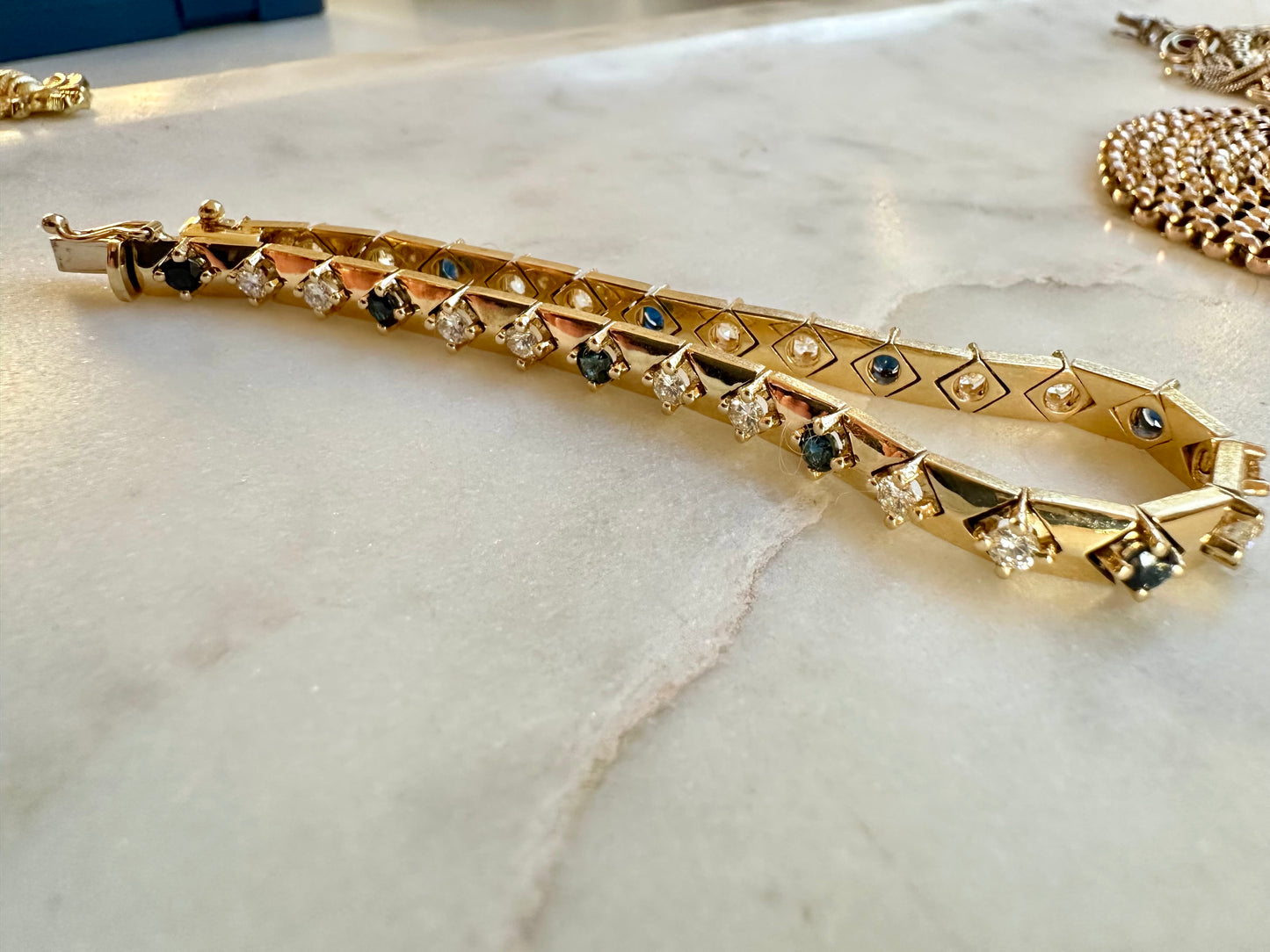 Vintage 14k Diamond Sapphire Bracelet