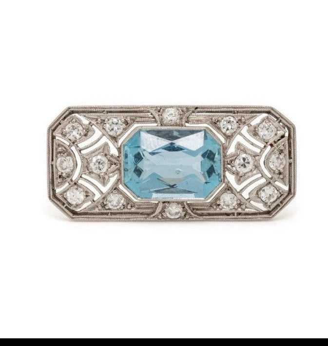 Art Deco Diamond Aquamarine Brooch
