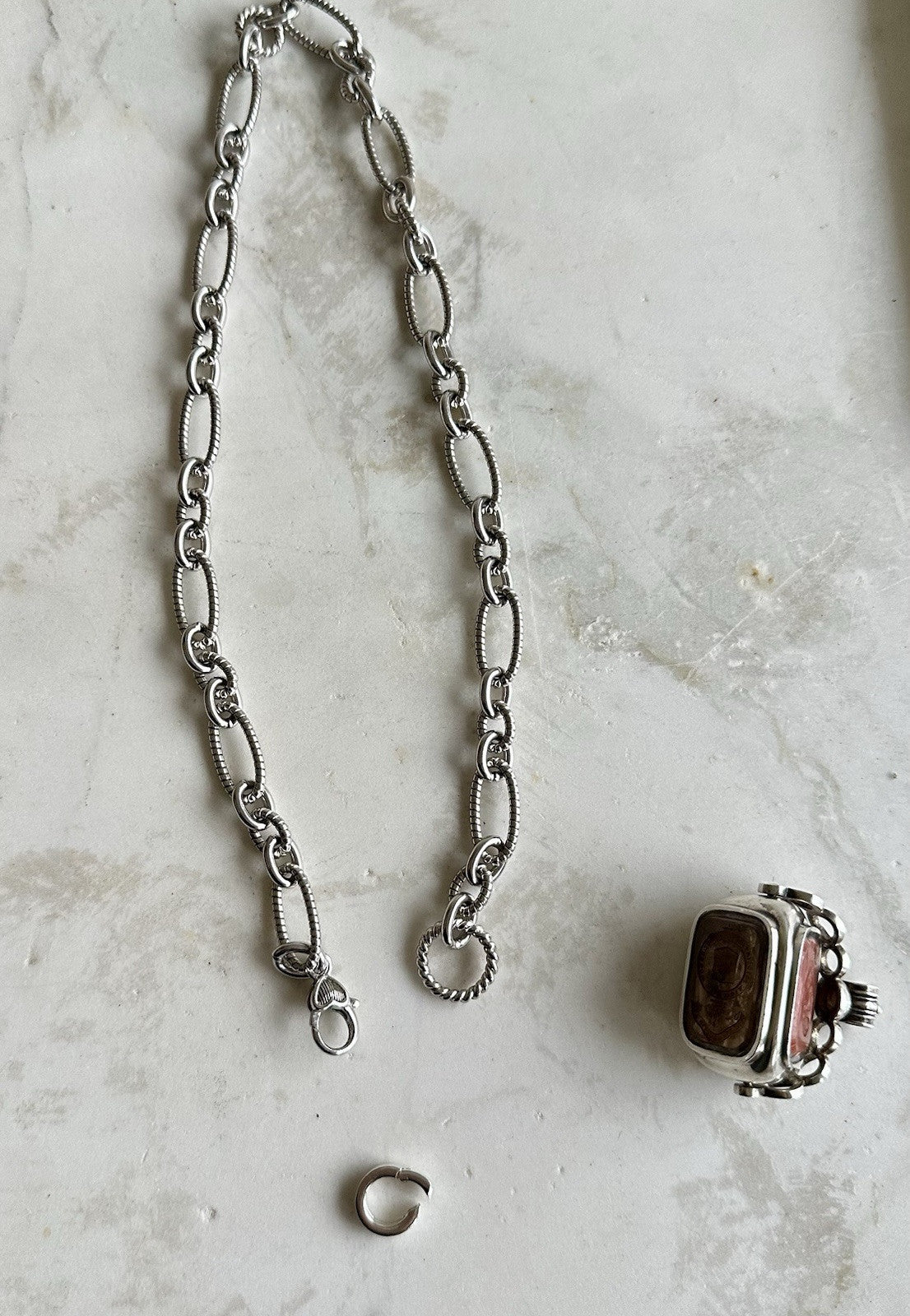 Antique Sterling Silver Swivel Fob And Chain