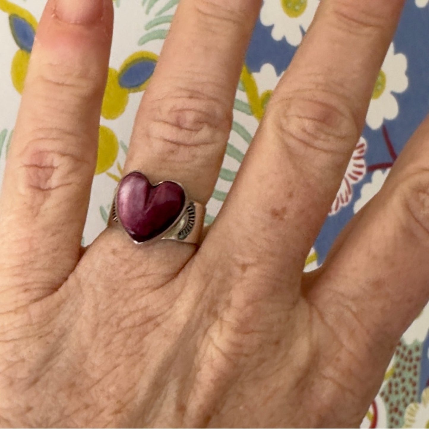 Heart-Shaped Pink Silver Ring