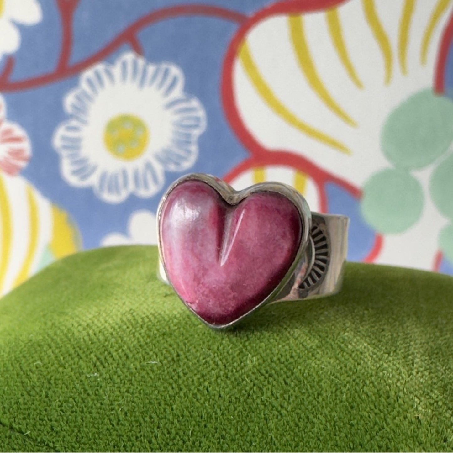 Heart-Shaped Pink Silver Ring